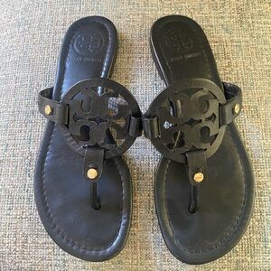 TORY BURCH MILLER SANDAL FLIP FLOPS BLACK LEATHER SIZE 6M